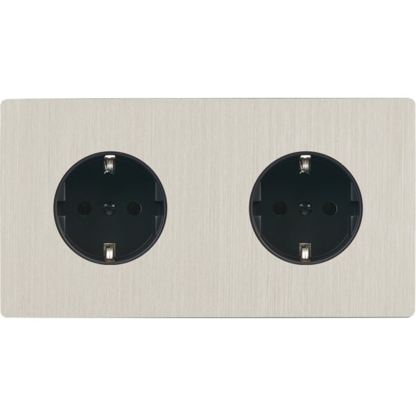 Façade "m" nickel brossé double horizontale 1 prise schuko 1 prise schuko sans vis - Modelec - 260511M-K