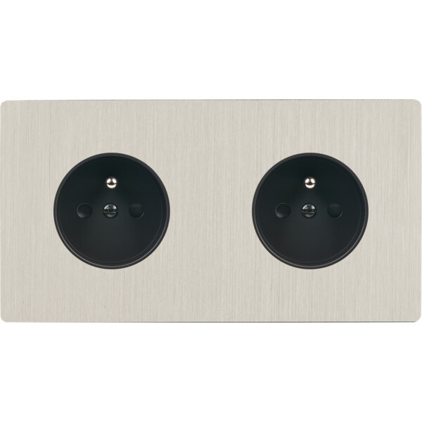 Façade "m" nickel brossé double horizontale 1 prise 1 prise sans vis - Modelec - 260511M