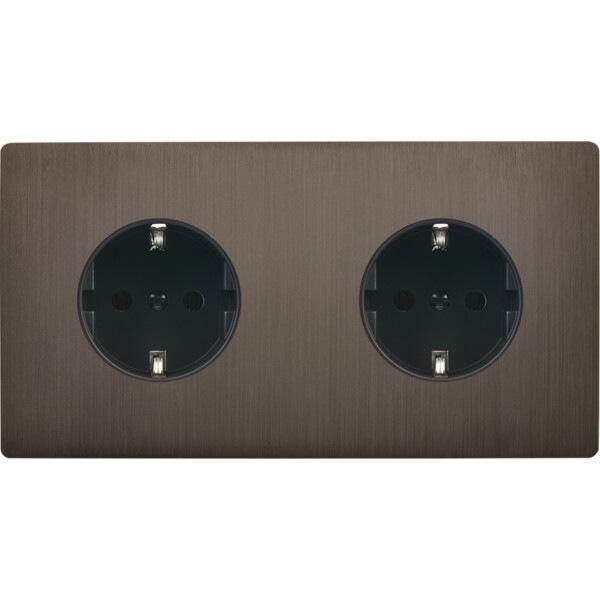 Façade "m" laiton canon de fusil simple horizontale double prise schuko sans vis - Modelec - 260514M-K