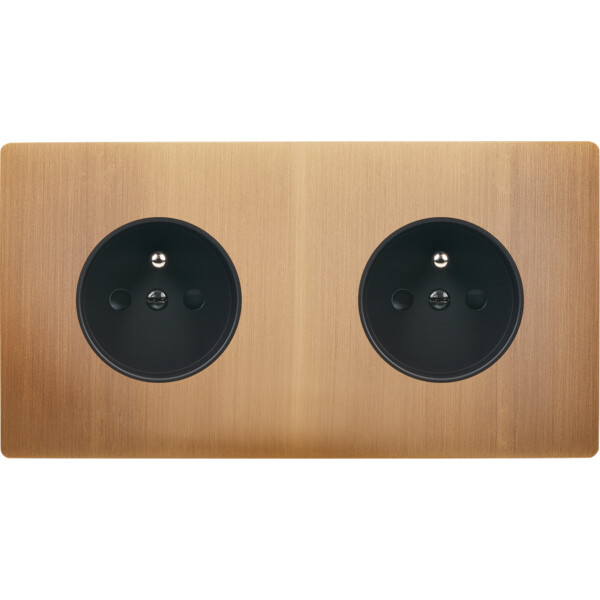 Façade "m" laiton vieux bronze double horizontale 1 prise 1 prise sans vis - Modelec - 260517M