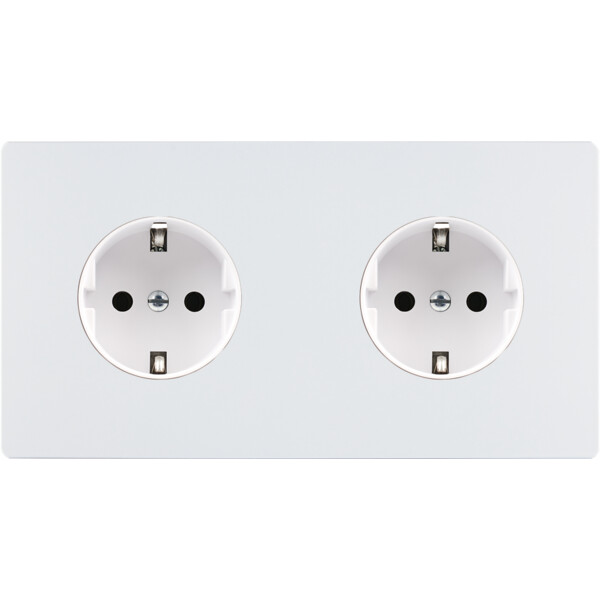 Façade "m" blanc mat double horizontale 1 prise schuko 1 prise schuko sans vis - Modelec - 260521M-K