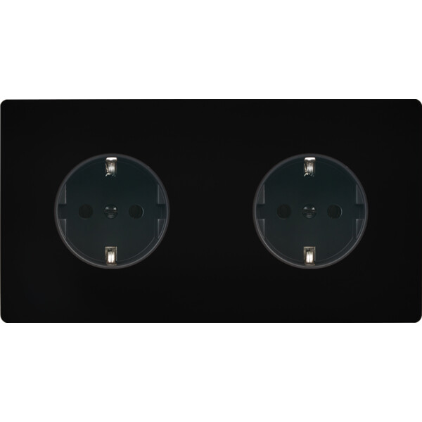 Façade "m" noir mat double horizontale 1 prise schuko 1 prise schuko sans vis - Modelec - 260522M-K