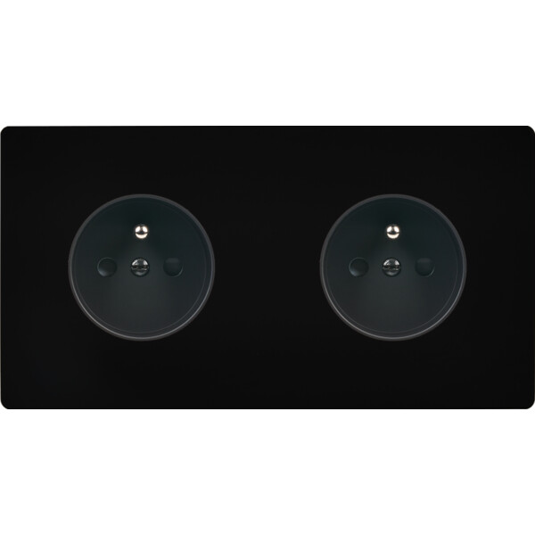 Façade "m" noir mat double horizontale 1 prise 1 prise sans vis - Modelec - 260522M