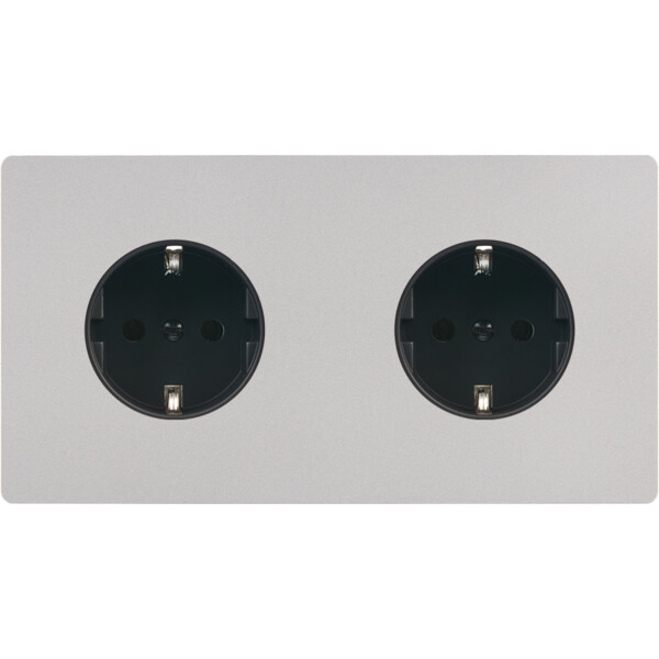 Façade "m" nickel sablé double horizontale 1 prise schuko 1 prise schuko sans vis - Modelec - 260531M-K