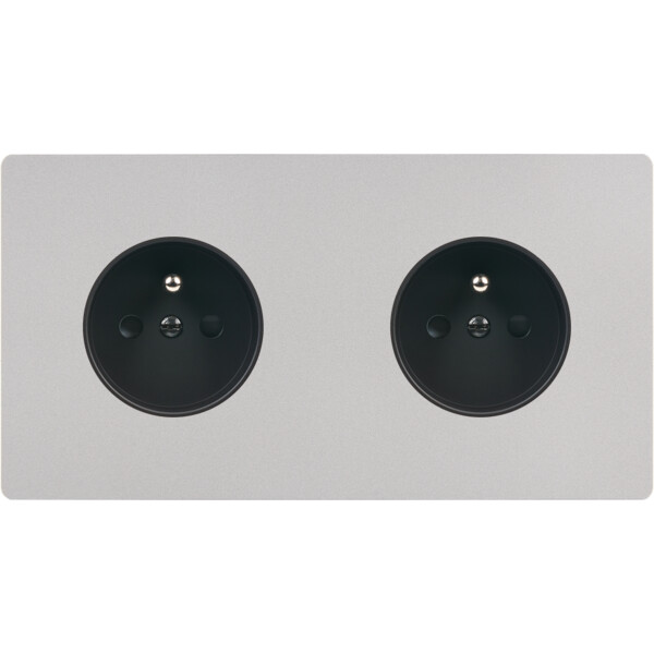Façade "m" nickel sablé double horizontale 1 prise 1 prise sans vis - Modelec - 260531M