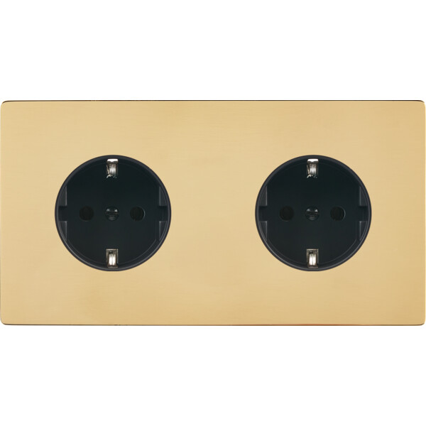 Façade "m" laiton miroir double horizontale 1 prise schuko 1 prise schuko sans vis - Modelec - 260543M-K