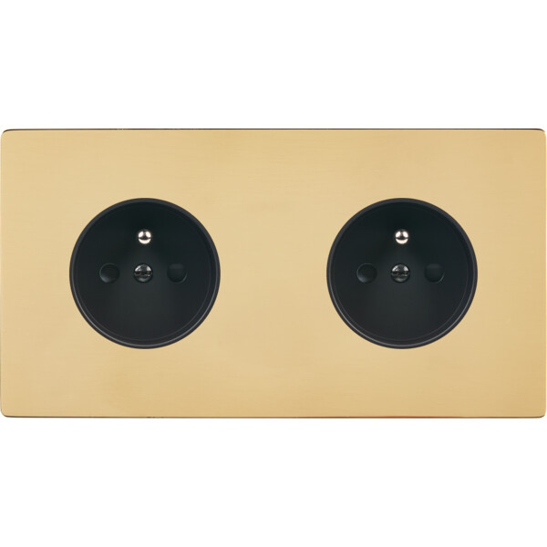 Façade "m" laiton miroir double horizontale 1 prise 1 prise sans vis - Modelec - 260543M