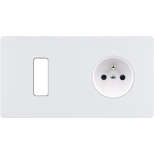 Façade "m" blanc mat double horizontale 1 bouton 1 prise sans vis - Modelec - 261521M