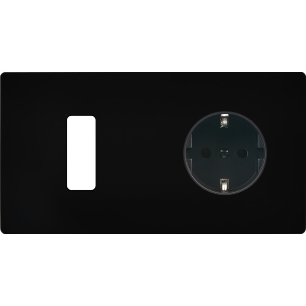Façade "m" noir mat double horizontale 1 bouton 1 prise schuko sans vis - Modelec - 261522M-K
