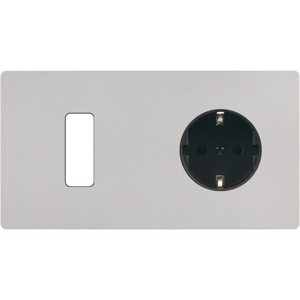 Façade "m" nickel sablé double horizontale 1 bouton 1 prise schuko sans vis - Modelec - 261531M-K