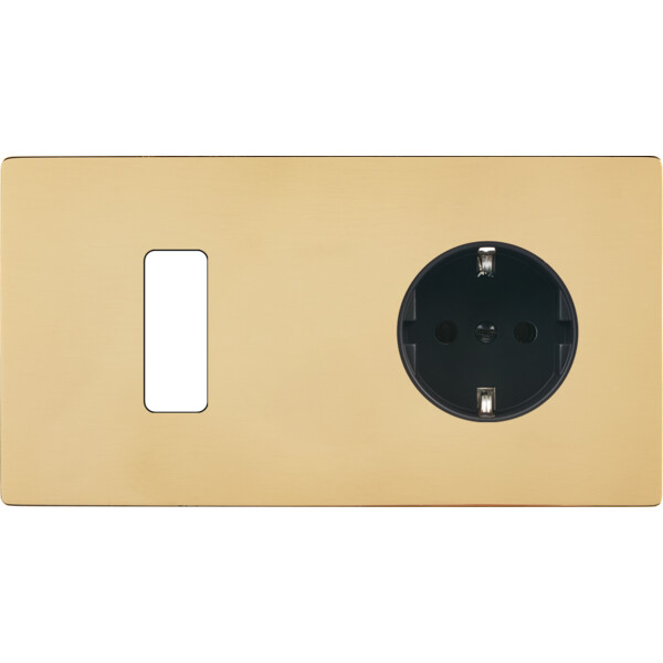 Façade "m" laiton miroir double horizontale 1 bouton 1 prise schuko sans vis - Modelec - 261543M-K