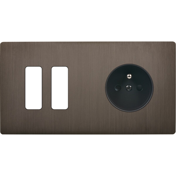 Façade "m" laiton canon de fusil double horizontale 2 boutons 1 prise sans vis - Modelec - 262514M