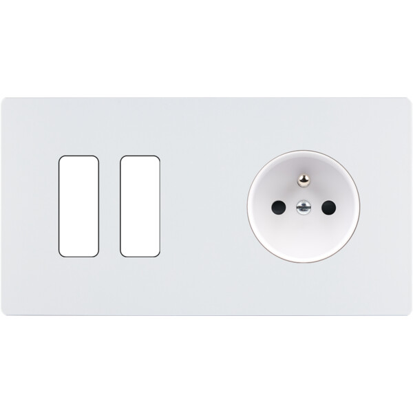 Façade "m" blanc mat double horizontale 2 boutons 1 prise sans vis - Modelec - 262521M