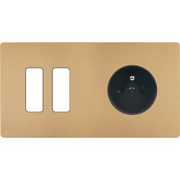 Façade "m" laiton sablé double horizontale 2 boutons 1 prise sans vis - Modelec - 262532M