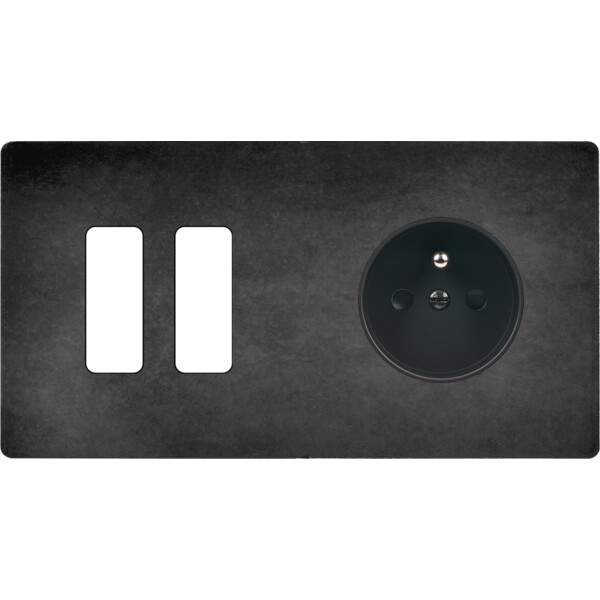 Façade "m" acier verni double horizontale 2 boutons 1 prise sans vis - Modelec - 262541M
