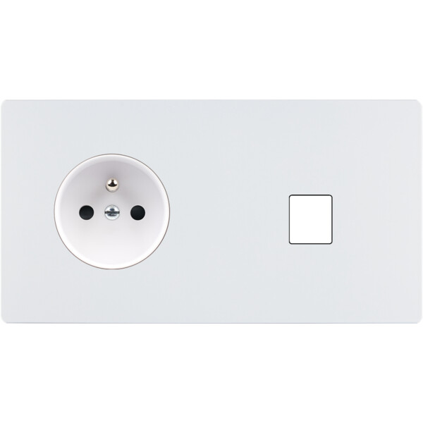 Façade "m" blanc mat double horizontale 1 prise 1 media sans vis - Modelec - 263521M