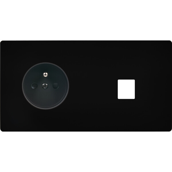 Façade "m" noir mat double horizontale 1 prise 1 media sans vis - Modelec - 263522M