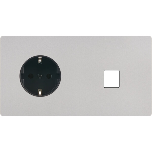 Façade "m" nickel sablé double horizontale 1 prise schuko 1 media sans vis - Modelec - 263531M-K