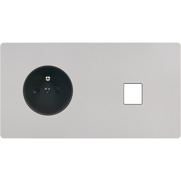 Façade "m" nickel sablé double horizontale 1 prise 1 media sans vis - Modelec - 263531M