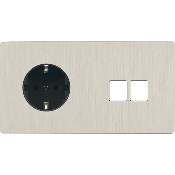 Façade "m" nickel brossé double horizontale 1 prise schuko 2 media sans vis - Modelec - 264511M-K