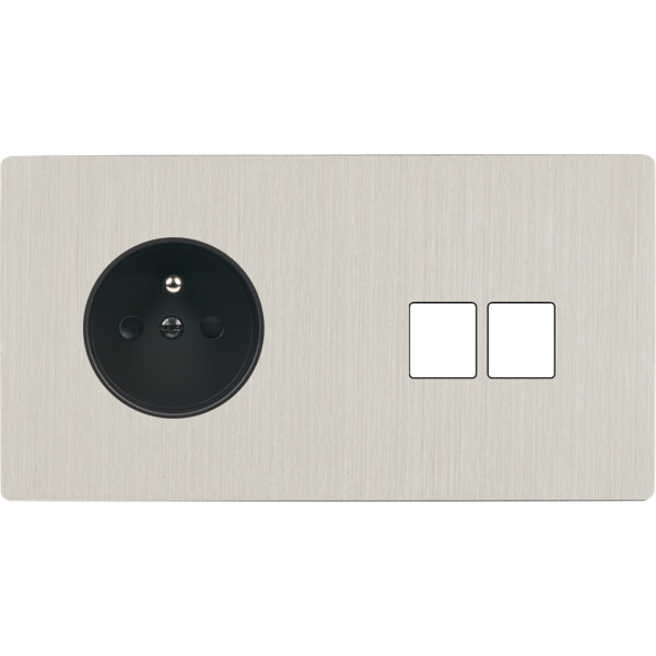 Façade "m" nickel brossé double horizontale 1 prise 2 media sans vis - Modelec - 264511M