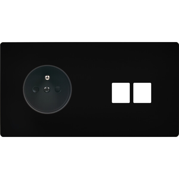 Façade "m" noir mat double horizontale 1 prise 2 media sans vis - Modelec - 264522M