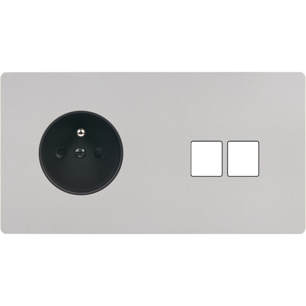 Façade "m" nickel sablé double horizontale 1 prise 2 media sans vis - Modelec - 264531M