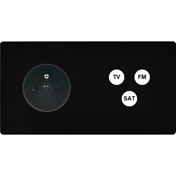 Façade "m" noir mat double horizontale 1 prise 1 tv-fm-sat sans vis - Modelec - 265522M
