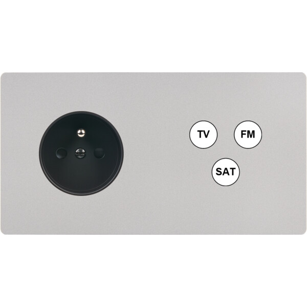 Façade "m" nickel sablé double horizontale 1 prise 1 tv-fm-sat sans vis - Modelec - 265531M