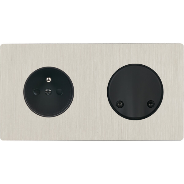 Façade "m" nickel brossé double horizontale 1 prise sc sans vis - Modelec - 272511M