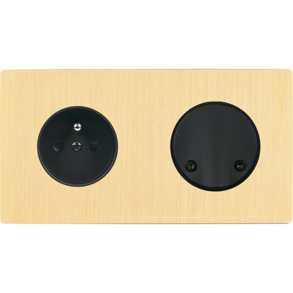 Façade "m" laiton brossé double horizontale 1 prise sc sans vis - Modelec - 272512M