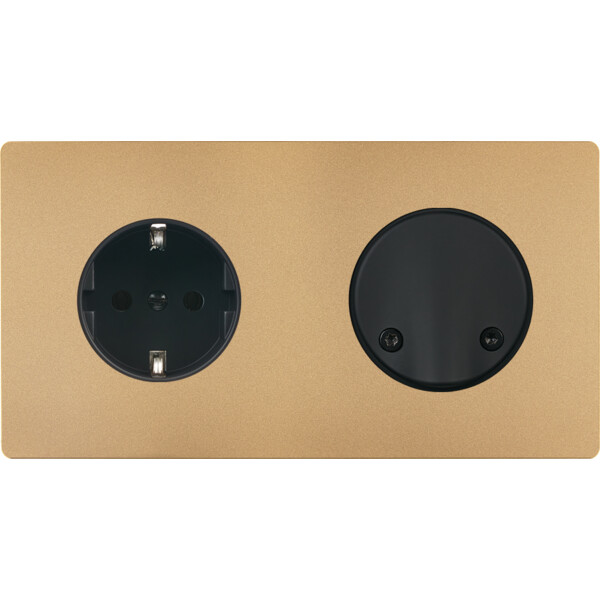 Façade "m" laiton sablé double horizontale 1 prise schuko sc sans vis - Modelec - 272532M-K