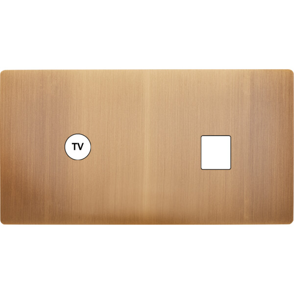 Façade "m" laiton vieux bronze double horizontale 1 prise tv 1 media sans vis - Modelec - 273517M