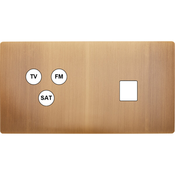 Façade "m" laiton vieux bronze double horizontale 1 tv-fm-sat 1 media sans vis - Modelec - 274517M