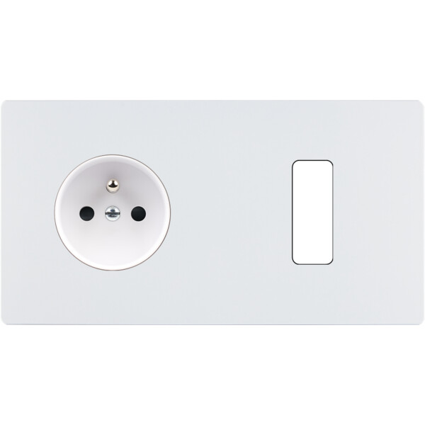 Façade "m" blanc mat double horizontale 1 prise 1 bouton sans vis - Modelec - 277521M