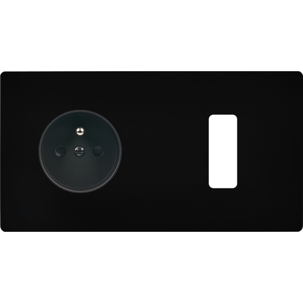 Façade "m" noir mat double horizontale 1 prise 1 bouton sans vis - Modelec - 277522M
