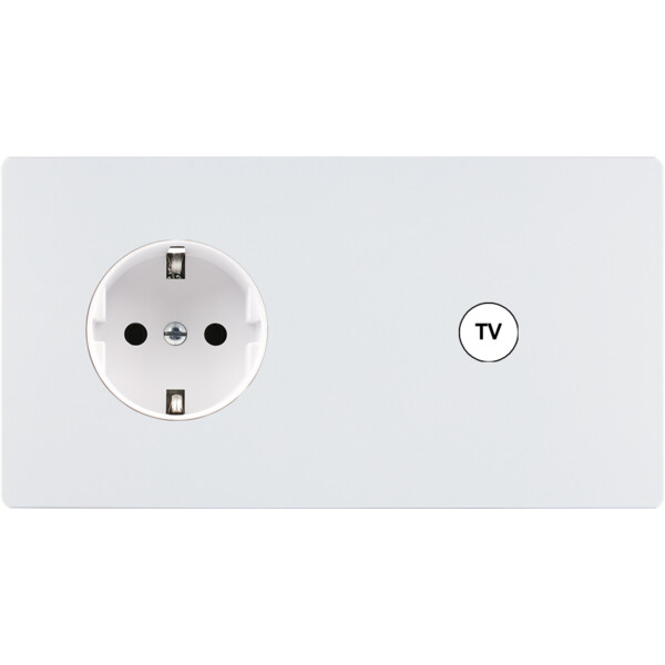 Façade "m" blanc mat double horizontale 1 prise schuko 1 prise tv sans vis - Modelec - 279521M-K