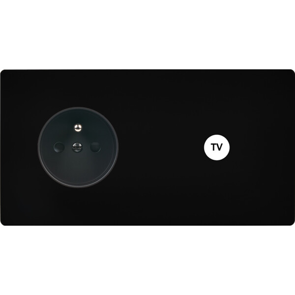 Façade "m" noir mat double horizontale 1 prise 1 prise tv sans vis - Modelec - 279522M