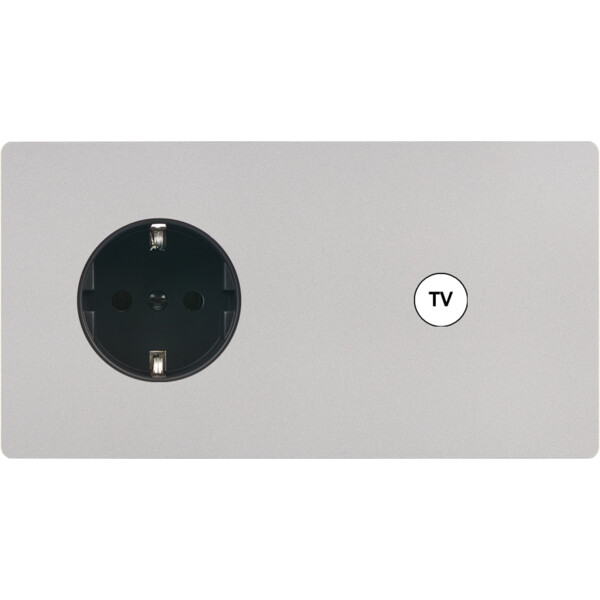 Façade "m" nickel sablé double horizontale 1 prise schuko 1 prise tv sans vis - Modelec - 279531M-K