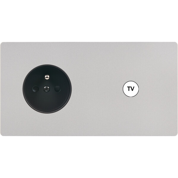 Façade "m" nickel sablé double horizontale 1 prise 1 prise tv sans vis - Modelec - 279531M