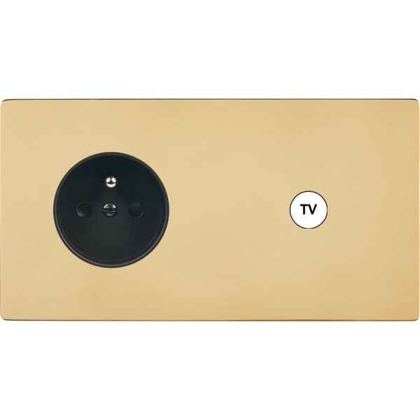 Façade "m" laiton verni double horizontale 1 prise 1 prise tv sans vis - Modelec - 279542M
