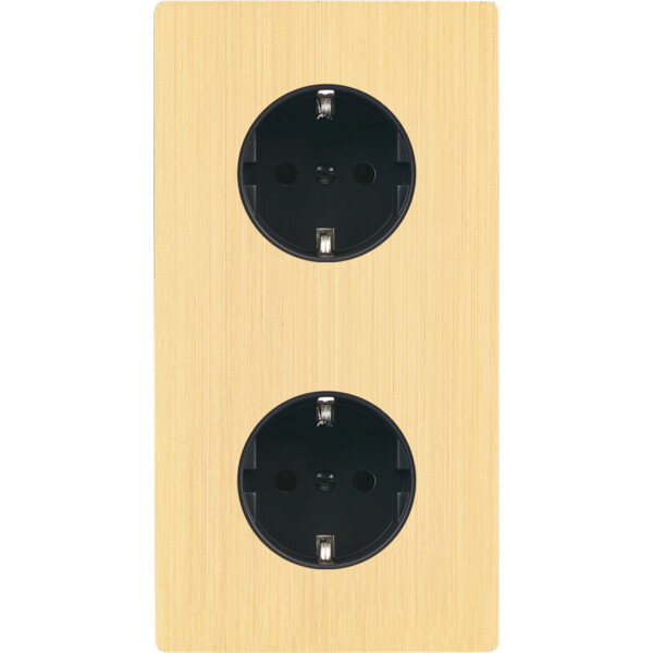 Façade "m" laiton brossé double verticale 1 prise schuko 1 prise schuko sans vis - Modelec - 280512M-K