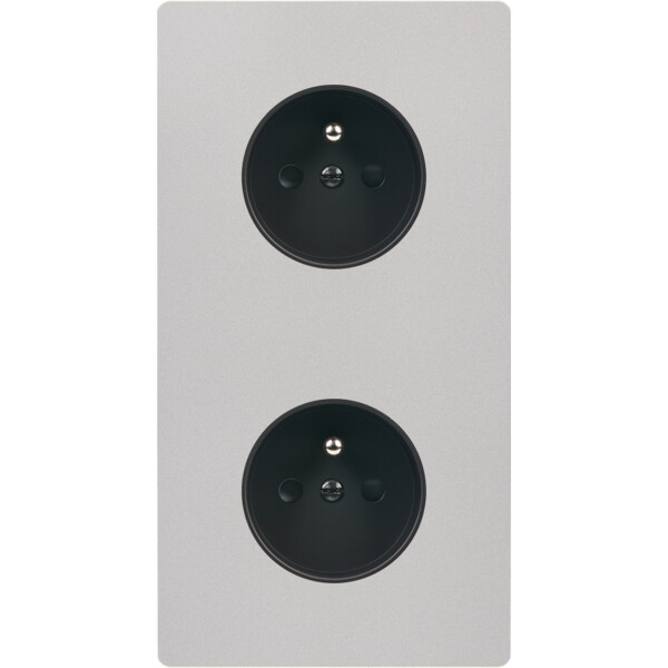 Façade "m" nickel sablé double verticale 1 prise 1 prise sans vis - Modelec - 280531M