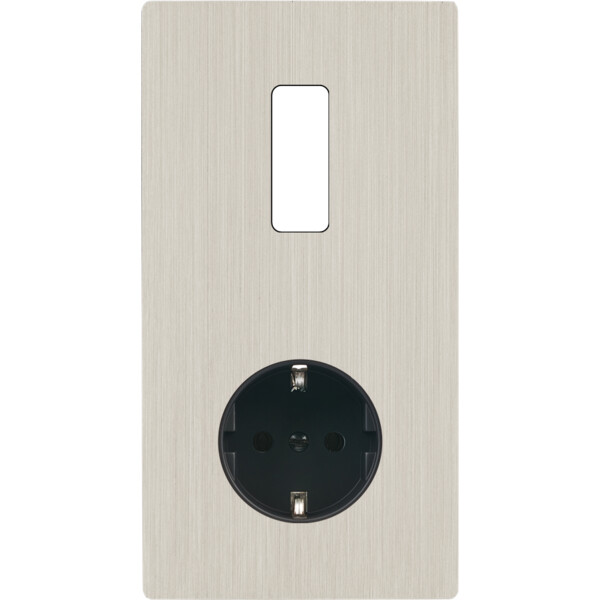 Façade "m" nickel brossé double verticale 1 bouton 1 prise schuko sans vis - Modelec - 281511M-K