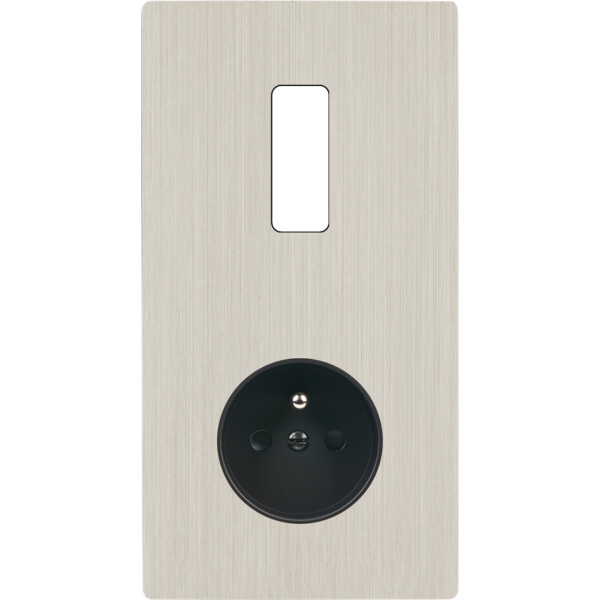 Façade "m" nickel brossé double verticale 1 bouton 1 prise sans vis - Modelec - 281511M