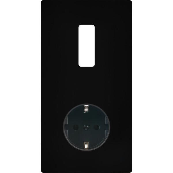 Façade "m" noir mat double verticale 1 bouton 1 prise schuko sans vis - Modelec - 281522M-K