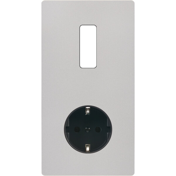 Façade "m" nickel sablé double verticale 1 bouton 1 prise schuko sans vis - Modelec - 281531M-K