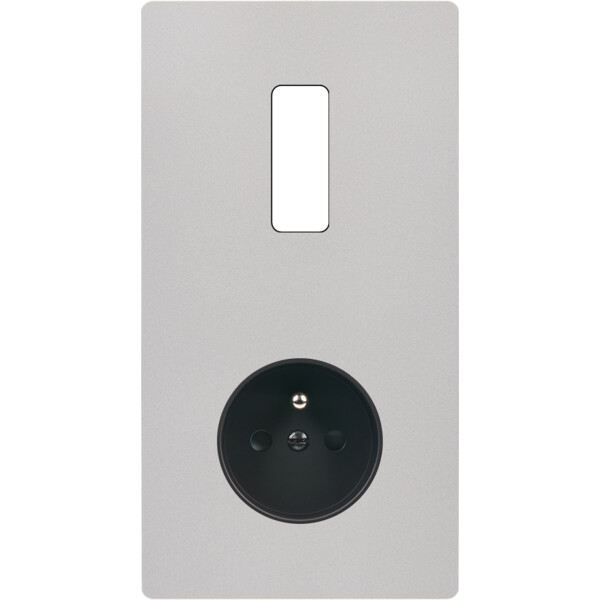 Façade "m" nickel sablé double verticale 1 bouton 1 prise sans vis - Modelec - 281531M