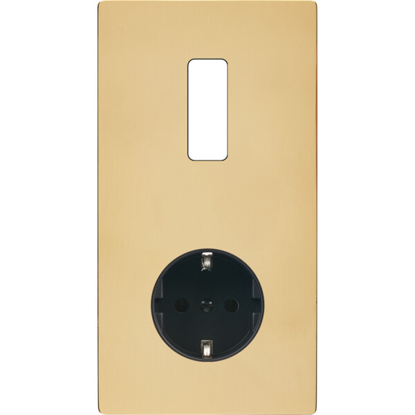 Façade "m" laiton miroir double verticale 1 bouton 1 prise schuko sans vis - Modelec - 281543M-K