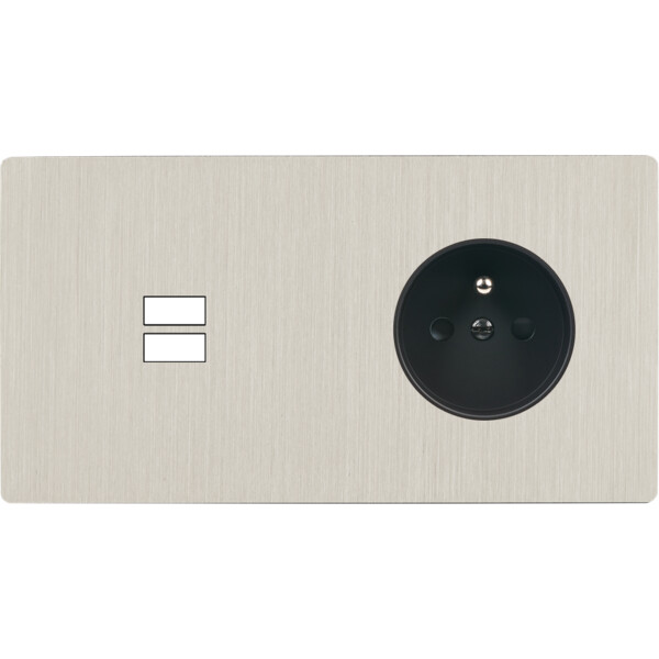 Façade "m" nickel brossé double horizontale 1 chargeur usb  sans vis - Modelec - 295511M